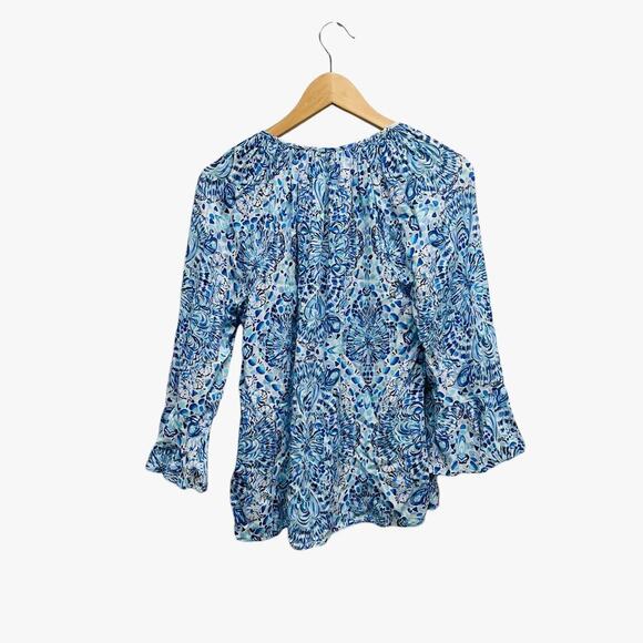 Lilly Pulitzer Willa Flounce‎ Sleeves Top Blue Women’s Size Small - Picture 5 of 9